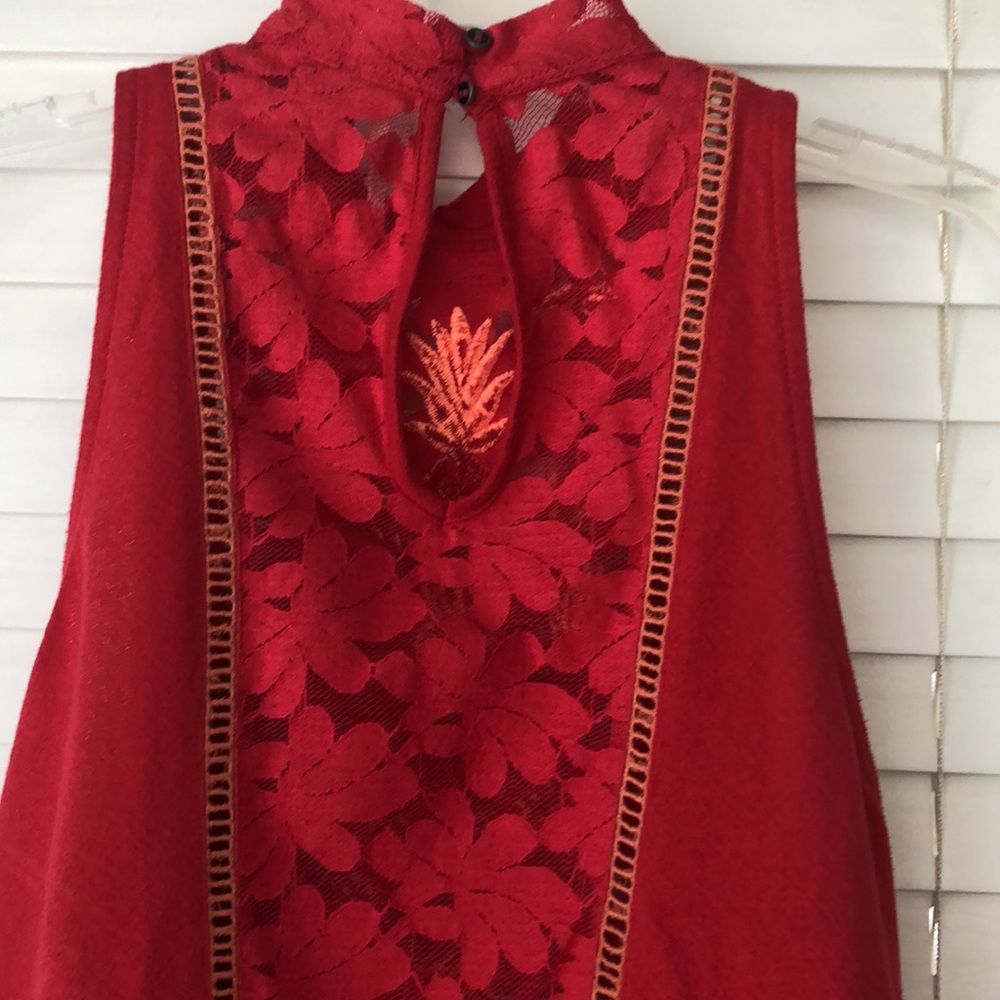 Free People Top Pineapple Tank Embroidered Floral Red SZ S - Picture 6 of 8